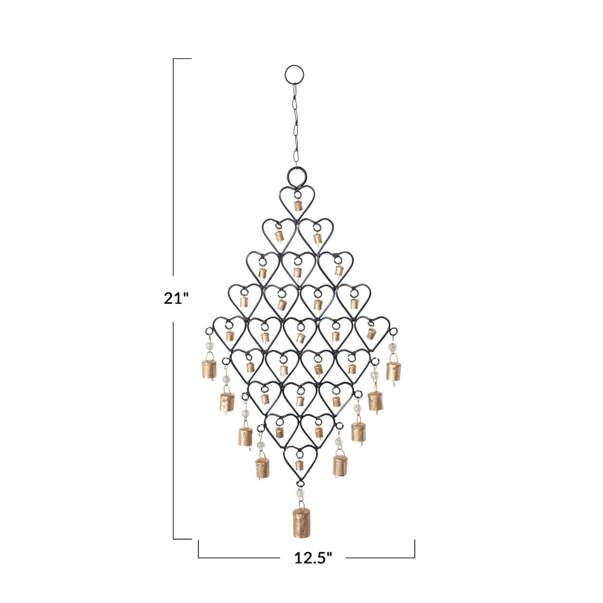 Hello Honey® Black & Golden Hanging Metal Hearts with Bells Wall Décor